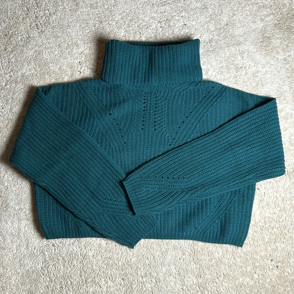 Thakoon Green Cropped Turtleneck Wool Sweater